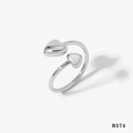 Minimalistisches silbernes Set aus offenen Ringen mit zwei hohlen Herzen poliert - Silberner Herzring (B574) / Silber