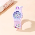 Orologio al quarzo viola per bambini con cinturino in silicone 3D unicorno su sfondo rosa - Viola