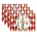 Set di 4 tovagliette Schiaccianoci con motivo a rombi rossi e decorazioni natalizie - CD62-2 (Schiaccianoci Rombo Rosso e Bianco) / Tovaglietta 30x45cm Set da 4