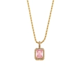 Twist chain necklace in 18K gold finish with pink rectangular zircon pendant and white stones - Pink (DFN212PK)