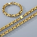 Golden bamboo link chain necklace and bracelet set for men and women in hip-hop style - Japanese Buckle / 10mm Wide 21cm Bracelet / Gold