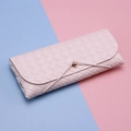 Pink woven faux leather sunglasses case with gold bead closure and elastic cord - White Woven Case with Lanyard
