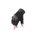 Schwarze Halbfinger-Taktikhandschuhe mit Knöchelschutz und Klettverschluss am Handgelenk - M / Imitat Softshell Mikrofaser Schwarz