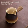 500ml vintage ceramic tea pitcher with hemp rope side handle and measurement text - 500ML Brown Jar Pot (Glazed Interior) / 16.9cmx10.4cm