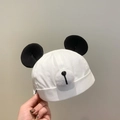 Cute white baby baseball cap with black ear detail and soft brim for outdoor sun protection - Landlord Cap / White