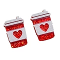 Detail of glitter red and silver coffee cup earrings with heart pattern for Valentine's Day - Red Coffee Cup