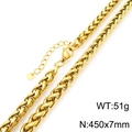 Collier maille tressée doré poli avec fermoir mousqueton et chaînette d'extension réglable - Or-450x7mm(KN298022-Z)