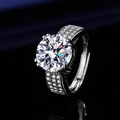 Sparkling silver solitaire ring featuring round brilliant moissanite and side stones - Platinum Ljz-236 / Adjustable Open