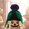 Green Halloween pumpkin gift bag with wizard hat and purple striped drawstring closure - Pumpkin Pattern