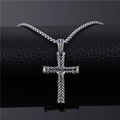 Vintage silver cross pendant necklace for men with textured details on a black roll - Woven Cross Pendant