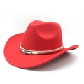 Classic wide brim red wool felt western cowboy hat with evil eye woven headband detail - M(56-59CM) / Red