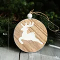 8cm wooden Christmas reindeer ornament with hanging string and white decorative bead - Round Deer Pendant