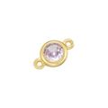 Close-up of gold-plated pink round gemstone connector with dual loops for DIY jewelry - Pink