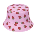 Pink strawberry bucket hat with cute embroidery and reversible sun protection design - Pink