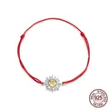 Rotes geflochtenes Seilarmband mit S925 Silber Sonnenanhänger und gelbem Edelstein - Sonne/Rotes Geflochtenes Seil / Paar Armband-Sonne (Rot)