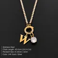 Elegant 14K gold plated stainless steel initial W necklace with sparkling crystal pendant - Letter W (XNL0103)