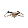 Three-tone beaded bracelet with zircon heart charm and adjustable black woven cord - Tri-color Beads Black Rope Heart
