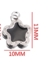 Silver stainless steel star charm with black enamel drip, 13mm DIY jewelry pendant - Flower