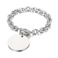 Silver titanium steel link bracelet with OT toggle clasp and blank round pendant - Style A Steel Color Bracelet (KB87037-Z)