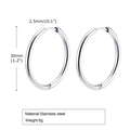 Detailed view of 30mm polished stainless steel silver hoop earrings with dimensions - 2.5*30mm / Silver