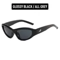 Y2K bright black oval sunglasses with grey lenses and star metal accent on temple - Bright Black / Gray