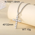 Collana con ciondolo a croce in acciaio inossidabile argento e zirconi chiari - Stile Bianco (KN296585-CALY)