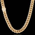 Cadena cubana Miami dorada con cierre de caja incrustado de diamantes sobre fondo negro - 12mmx24pulgadas / Dorado