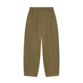 Detail van een olijfgroene vrijetijdsbroek met elastische taille en verticale stiksels - S / Olijfgroene Broek