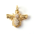 Polished gold plated bee pendant with sparkling cubic zirconia stones for DIY jewelry - 08-Golden Bee D