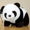 Soft black and white plush panda doll in a standing pose on a wooden table surface - 20cm