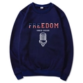 Navy blue unisex hoodie featuring Freedom text and vintage microphone graphic print - S / Navy Blue
