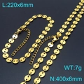 Polished gold stainless steel disc chain jewelry set featuring necklace and anklet - Gold Thin Disc Pig Nose Chain Necklace And Anklet Collection / 6mm Width / Gold