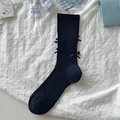 Ribbed mid-calf black socks featuring elegant silk bows in balletcore fashion style - One Size / Mini Bow Black