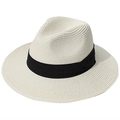 Classic cream straw sun hat with black ribbon, foldable wide brim for summer beach style - Adjustable / Cream