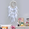 Handmade white feather dreamcatcher with moon-shaped moonstone and crystal stone accents - Agate Pendant Style / White