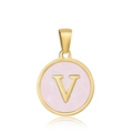 Pendentif lettre V classique en acier inoxydable plaqué or 18 carats et émail rose - V-Coquille Rose
