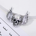 Detailed view of a vintage silver winged skull brooch with gothic punk style carvings - 8# Winged Skull - Antique Silver (5.5*4*1.5cm)