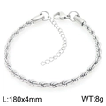 Silver rope chain bracelet in stainless steel with lobster clasp and extension chain - Steel Color Rope (KB203733-Z)