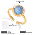 Anello regolabile in acciaio inossidabile placcato oro 18k con gemma blu rotonda - Stile con Gemma Blu