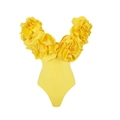 Bright yellow one-piece swimsuit featuring elegant 3D handcrafted floral appliqués - S / Yellow Swimsuit