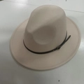 British style beige wool felt fedora hat featuring a brown leather band and buckle - Beige