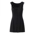 Vestido negro sin mangas para mujer con volantes de encaje y botones sobre fondo blanco - S / Negro