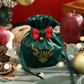 Dunkelgrüner Weihnachtsbeutel aus Samt mit goldenem Schriftzug und roter Schleife - Klein 【10*13cm】 / Dunkelgrün - Schleife Geweih Logo