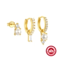 Three-piece S925 sterling silver star and moon earring set with pearls and zircons - Gold #3 (French Pearl)