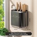 Wall-mounted multi-functional utensil holder and drainer for cutlery in gun grey color - Standard Wall/Countertop Dual Use / Gun Grey