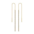 Elegant gold-plated 925 sterling silver long threader earrings with sparkling cubic zirconia - Gold Long Streamline Ear Threader (SE111-14K)