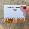 54723-Gold 5 Pairs-Multiple Metal Hoop Combination
