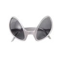 Close-up of silver alien sunglasses with dark lenses for futuristic party costumes - Silver Frame Black Lens Glasses