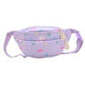 Purple kids fanny pack with rabbit cartoons, stars, and adjustable strap - Purple