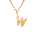 Golden capital letter W pendant necklace with unique pleated texture and O-chain - Letter W / Gold